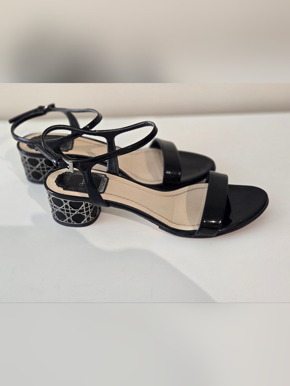 Dior Black Patent Leather Strappy Block Heel Sandals Size 38 - Picture 4 of 5